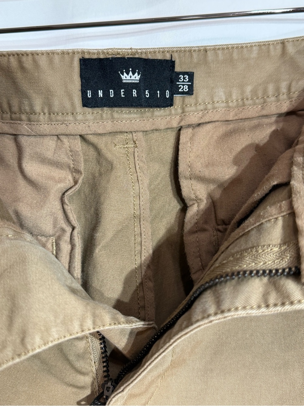 Under 5’ 10” Chino Casual Slacks Almond Tan 33 x 28 - Fits like 32 Waist - Picture 6 of 8